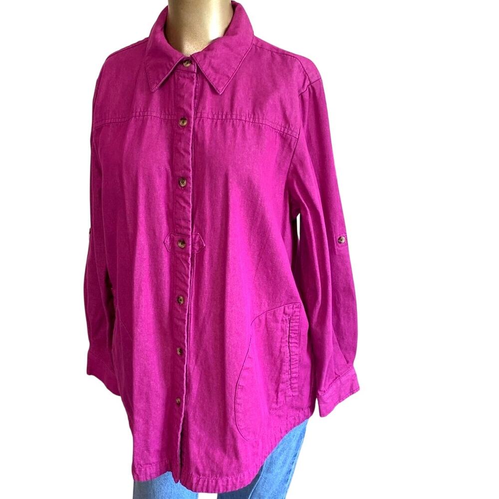 Joan Rivers Shaket Top Button Up Shirt Women Size Medium Pockets Vintage
